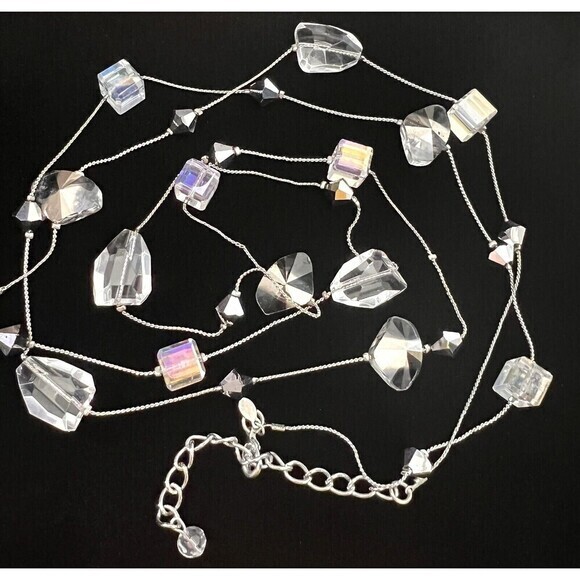 PREMIER DESIGNS Long Silver Tone Ice Crystal Bead Necklace and Bracelet 48" + 3" - Picture 5 of 12